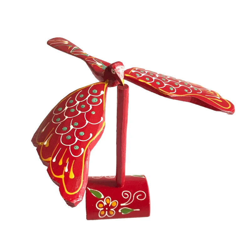 Painted Balancing Bamboo Bird with Stand