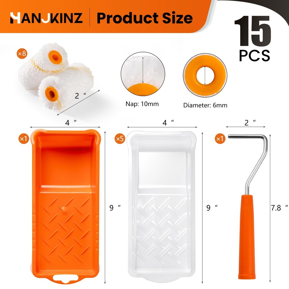 Paint Roller Kit 2 Inch 15 Pack Small Paint Roller Kit Microfiber Roller Covers