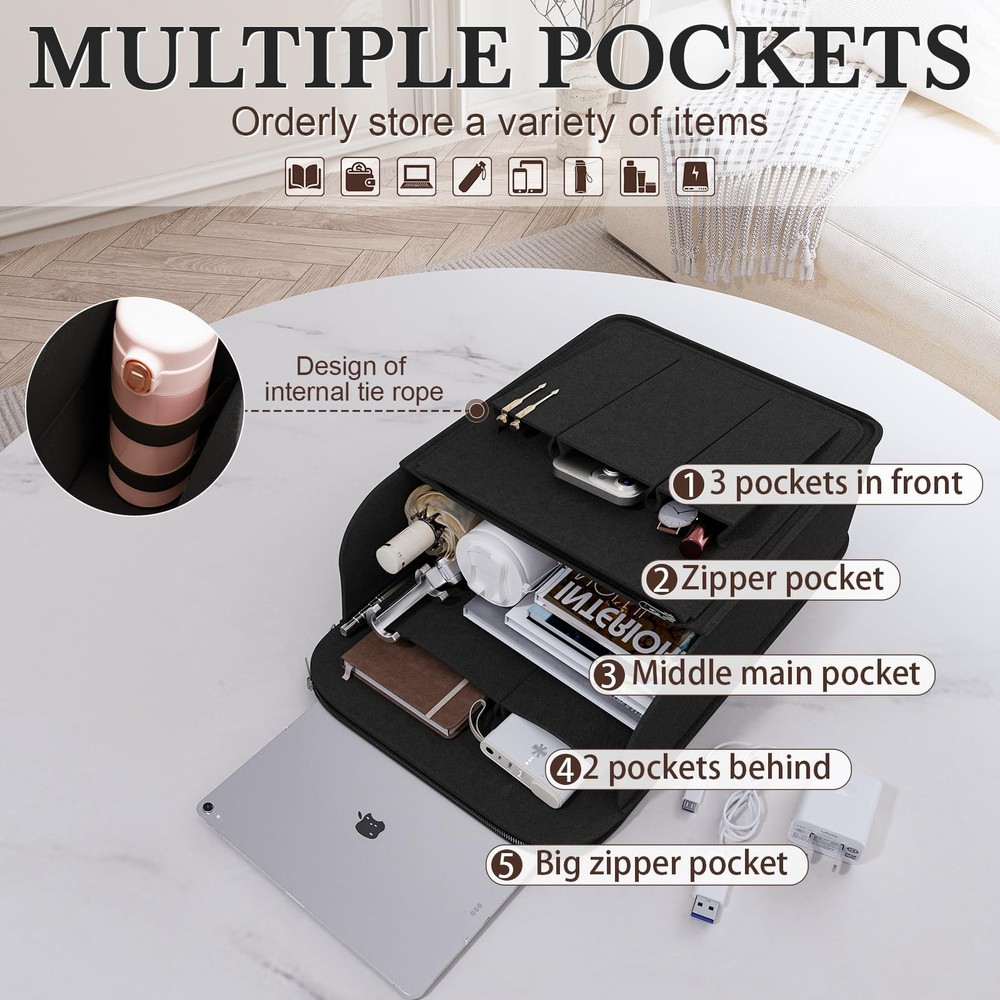 APSOONSELL Backpack Organizer Insert, Felt Bag for L, Black