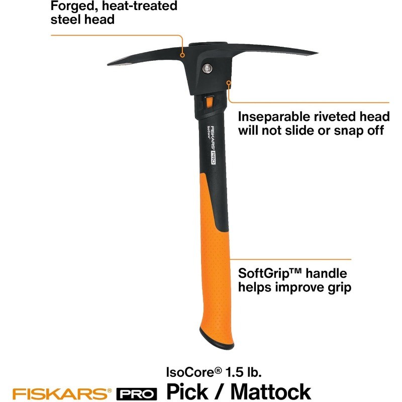 Fiskars IsoCore Pickaxe Mattock w/ Anti-Shock Handle