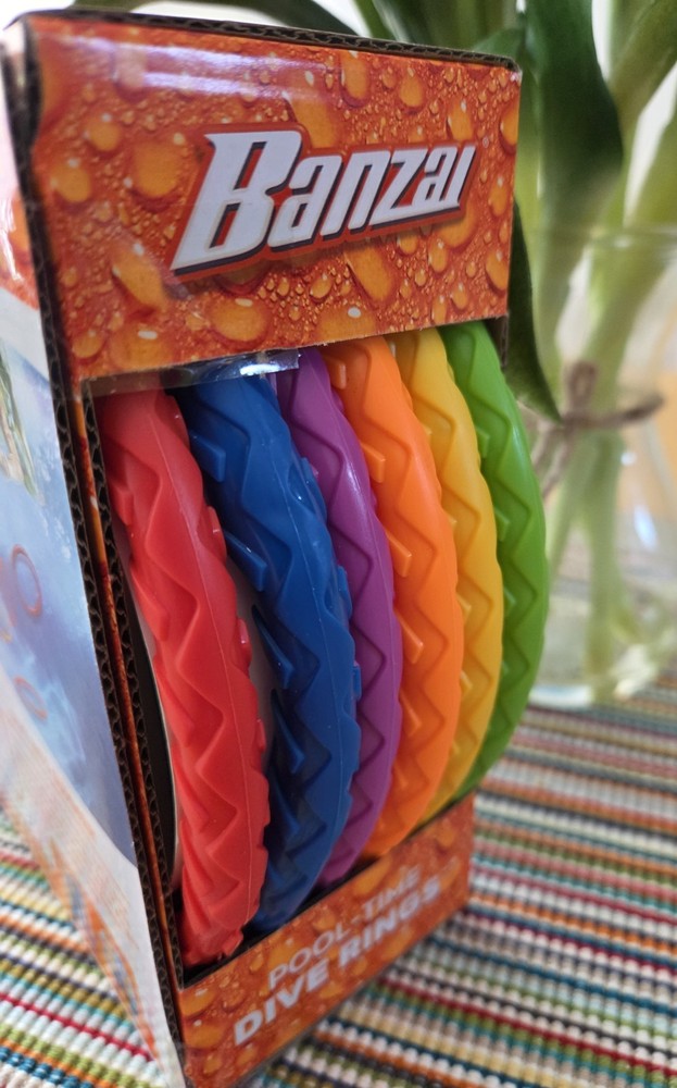 Banzai 6 Pack Plastic Multi Colored Pool Time Dive Rings - NEW - Ages 3+
