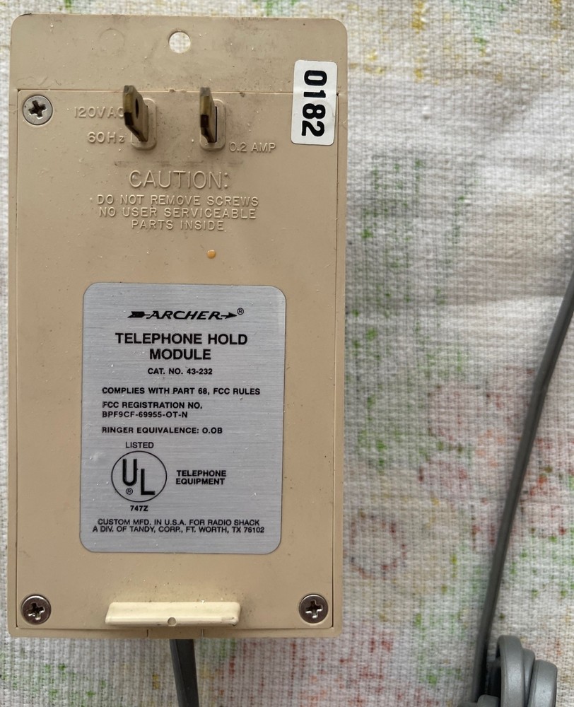 Radio Shack 43-232 Archer Telephone Hold Module