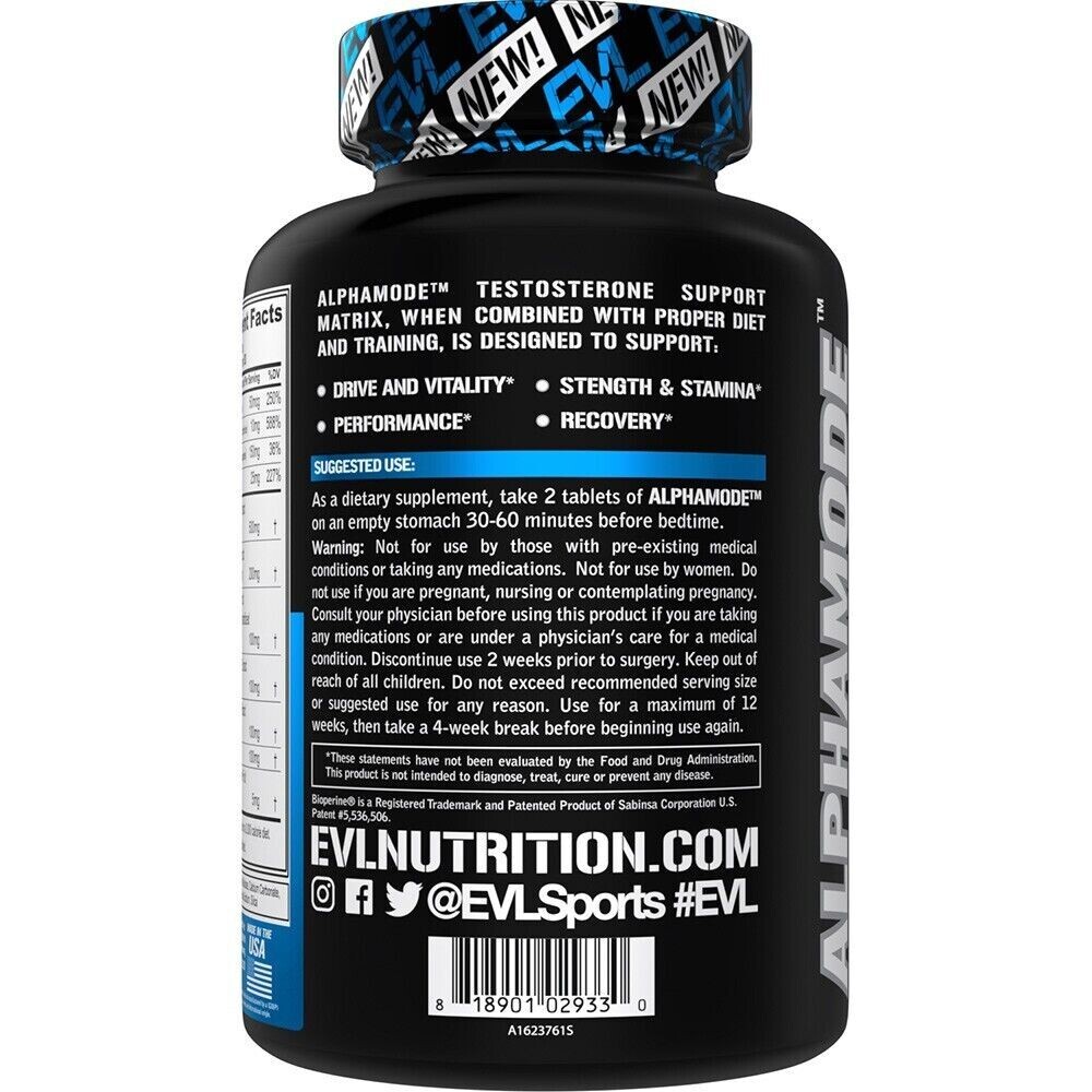 EVL AlphaMode 60ct | Testosterone Drive Vitality Stamina + Strength Boost Pills