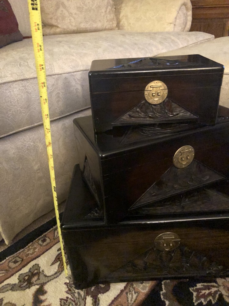 Unique Hand Crafted Stackable Storage Chests~Locks/Keys~Beautiful ShipCarvings