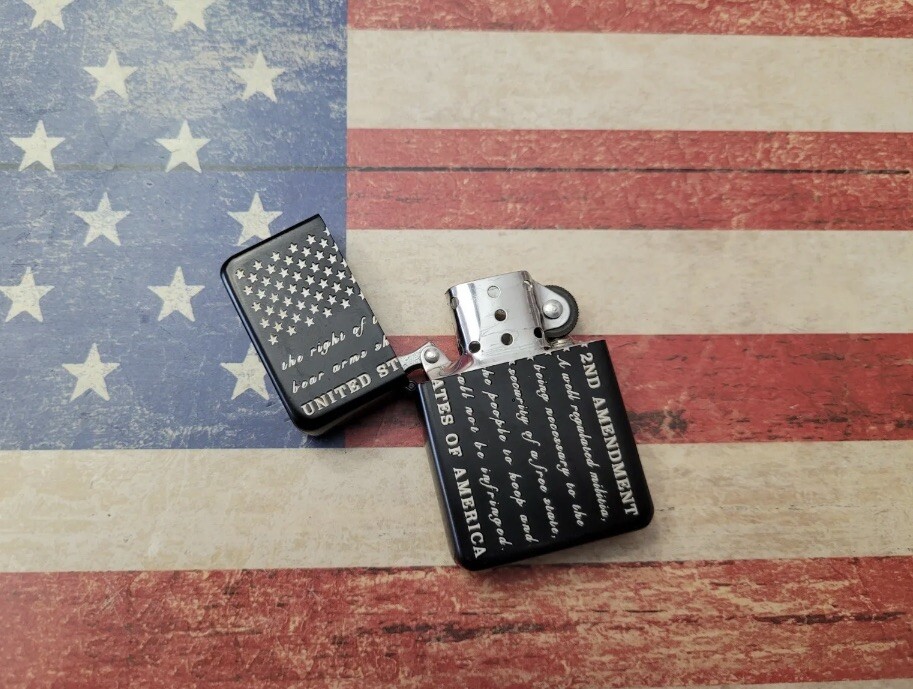2nd Amendment US Flag laser engraved lighter BLACK Steel