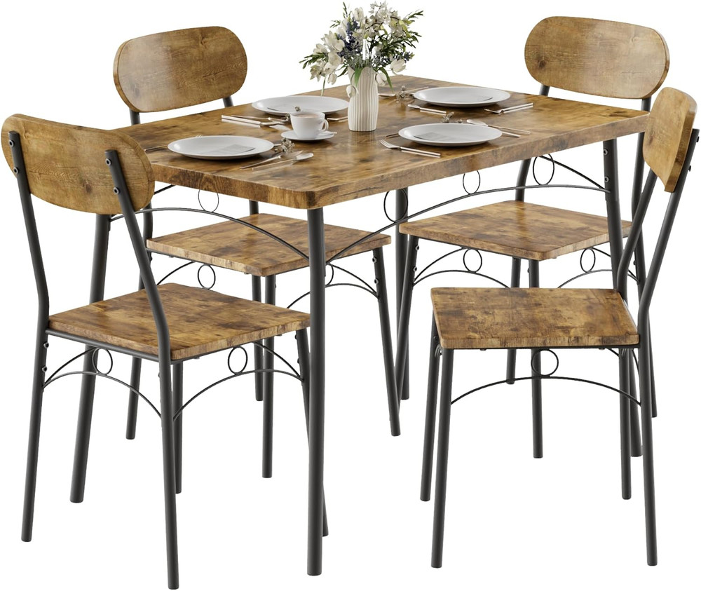 Dining Table Set for 4, 5-Piece Kitchen Table with 4 Chairs, MDF Board Tabletop