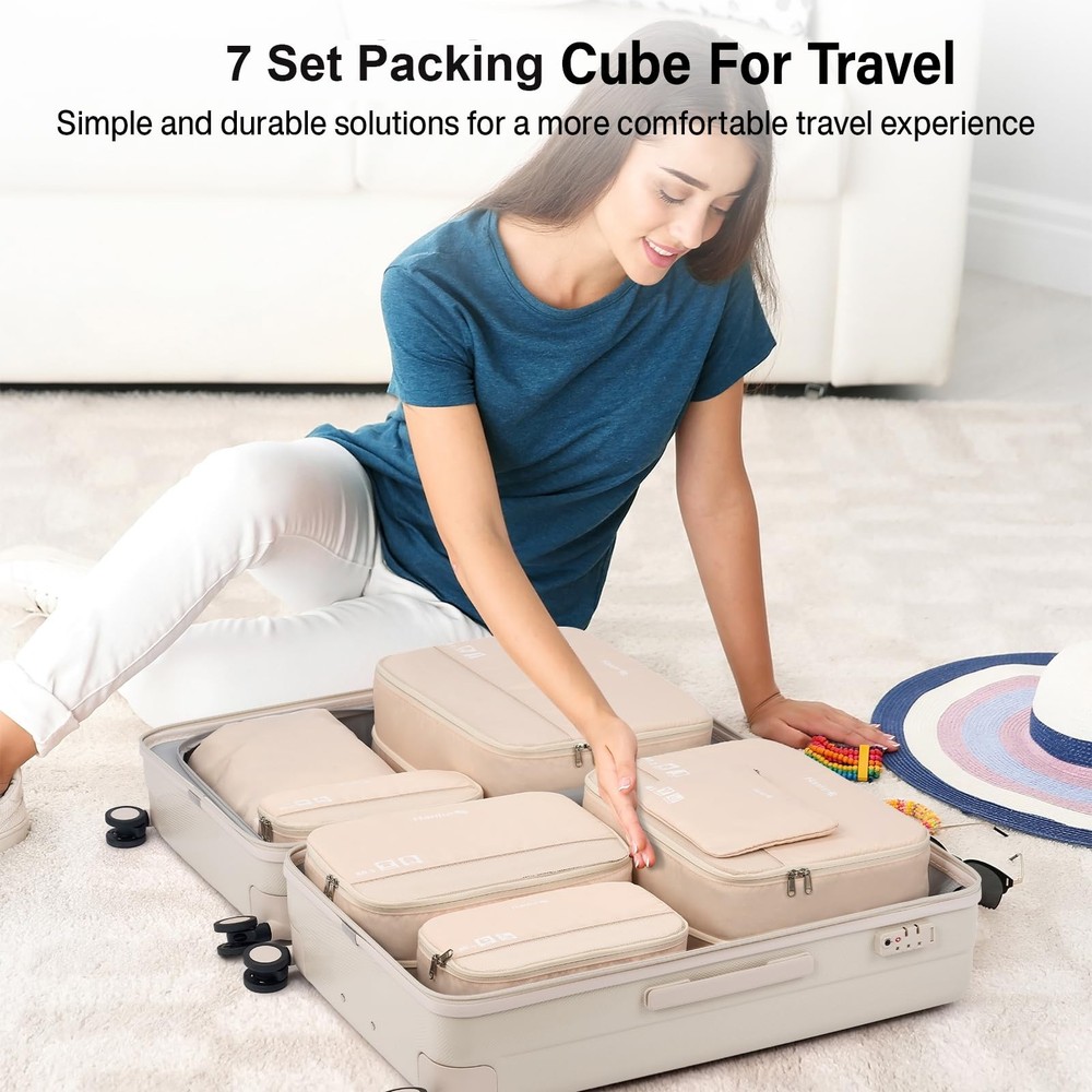 7 Set Compression Packing Cubes for Travel, Expandable Large Packing Cubes fo...