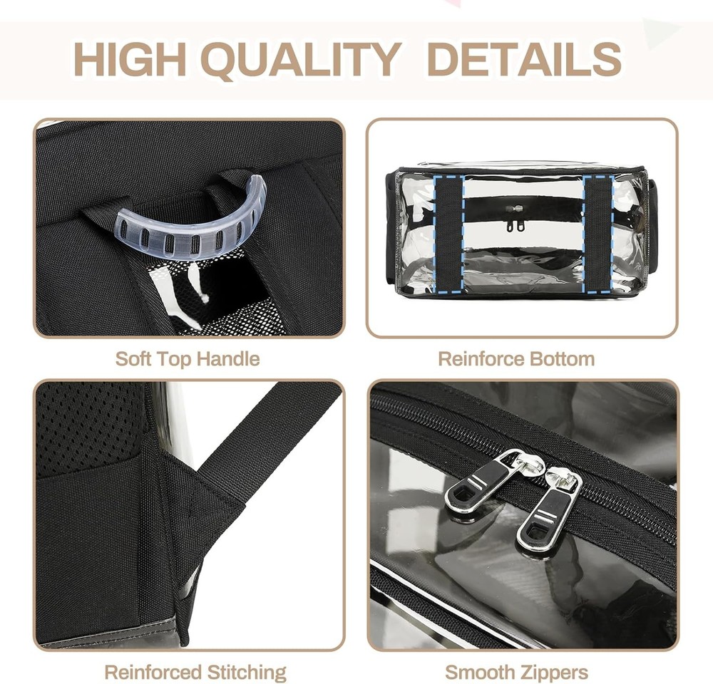 Clear Backpack, Heavy Duty See Through Book Bag for Work, Security, Black