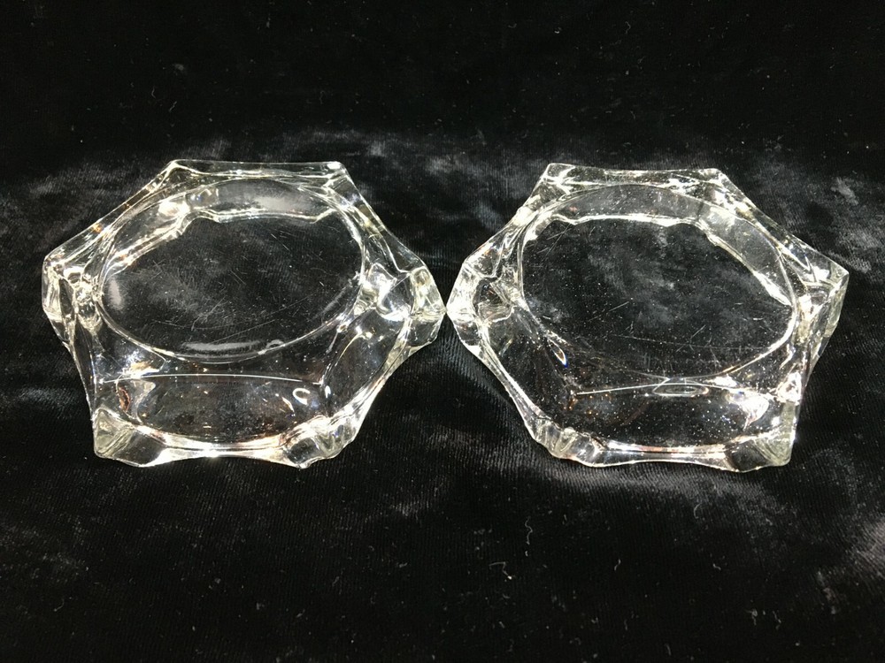 2 Clear Hexagon Ashtrays