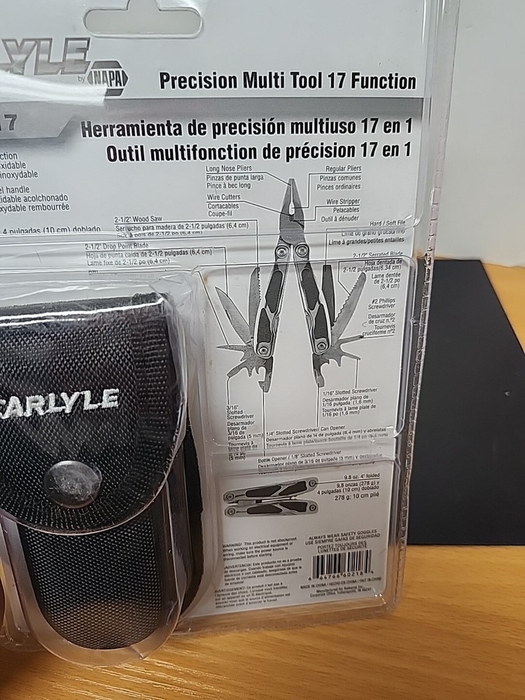 CARLYLE MT17 PRECISION 17 FUNCTION STAINLESS STEEL MULTI TOOL & CASE 9.8oz. 4"
