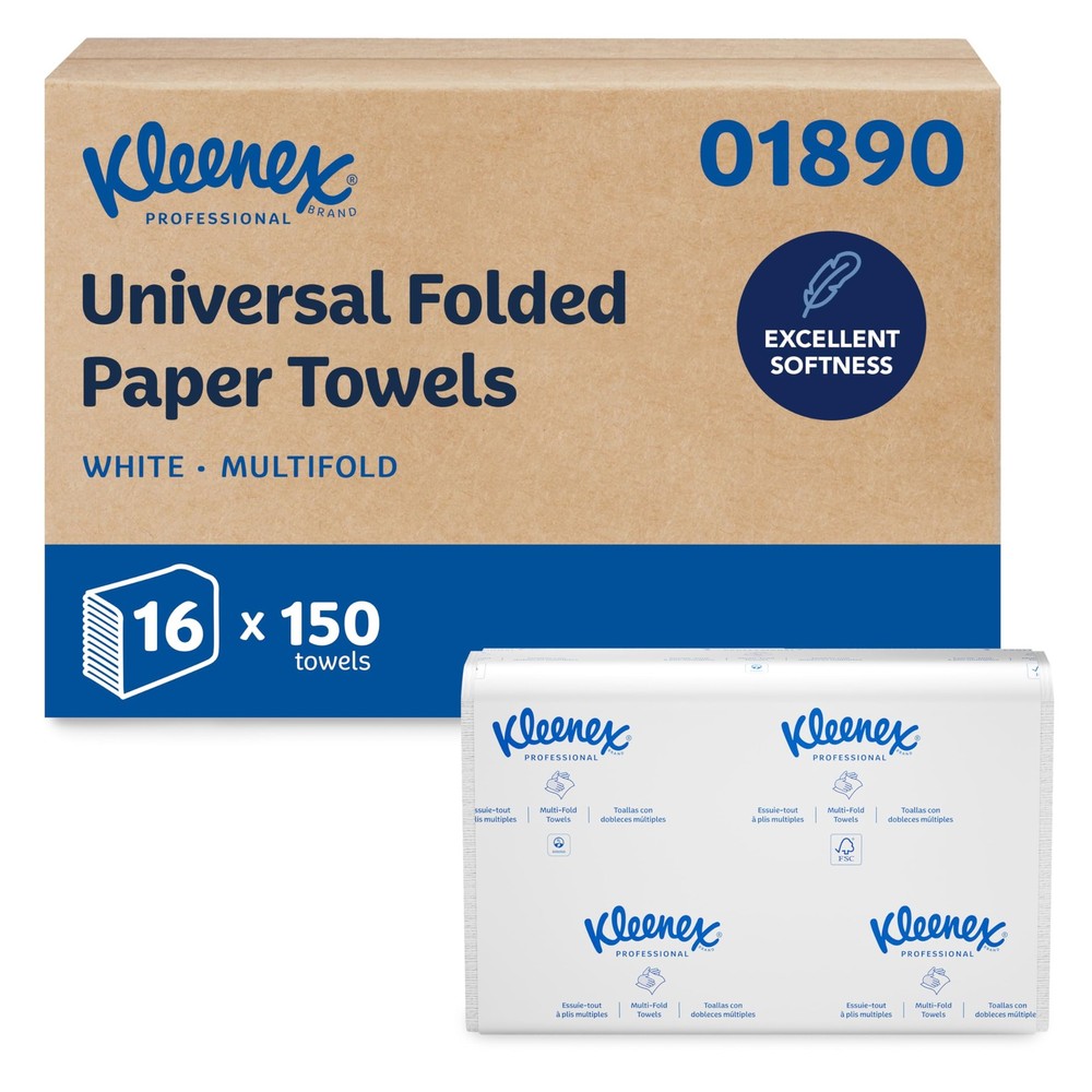 Multifold Paper Towels, White, 16 Packs, 150 Tri-Fold Sheets per Pack