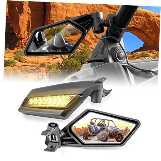 UTV Rear View Side Mirror with Turn Signal LED Light for 1.5"-2" Roll Bar