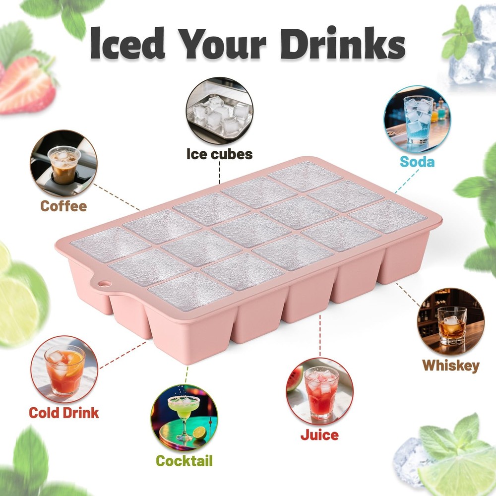 Silicone Ice Cube Tray 3 Pack - EASY RELEASE ice cube tray with lid, BPA Free...