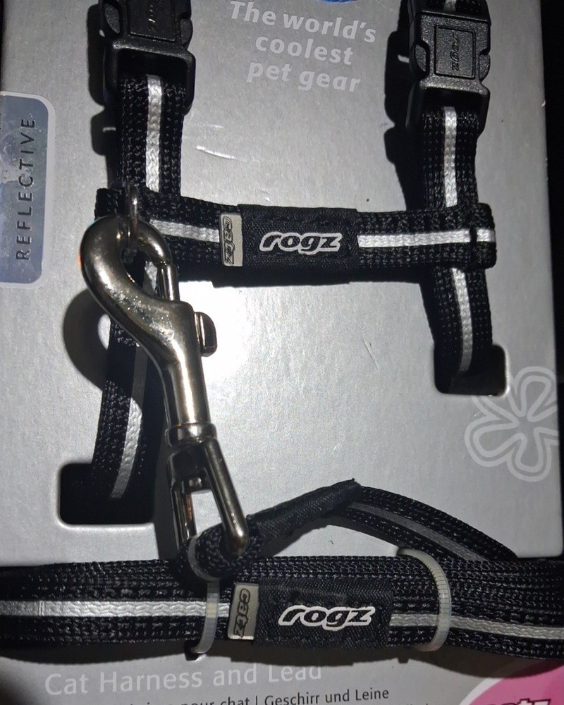Rogz Glowcat control Harness and Lead Small Black Jumping cat