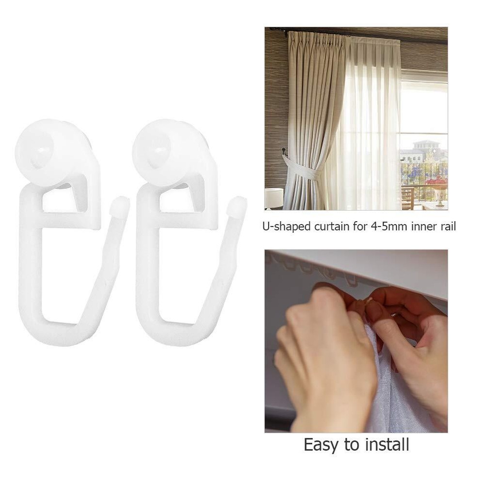100Pcs Plastic Carrier Slide Wheels Rollers Curtain Track Hook Universal Curt...