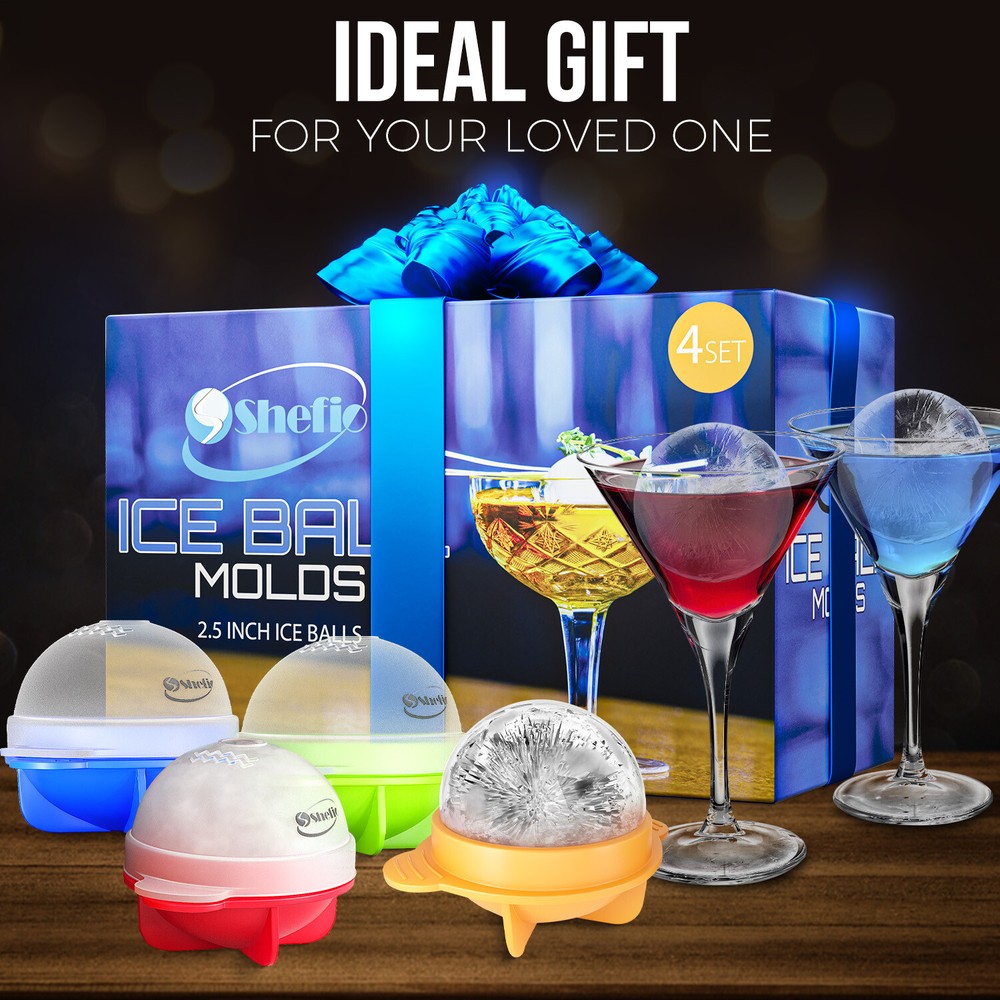 Multicolor Round Ice Cube Mold 4 Set 2.5" Leak Proof Big Ice Sphere Maker Molds