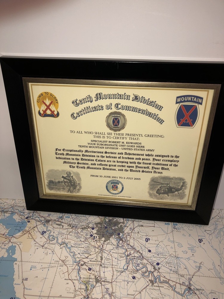 10TH MOUNTAIN DIVISION / COMMEMORATIVE - CERTIFICATE OF COMMENDATION