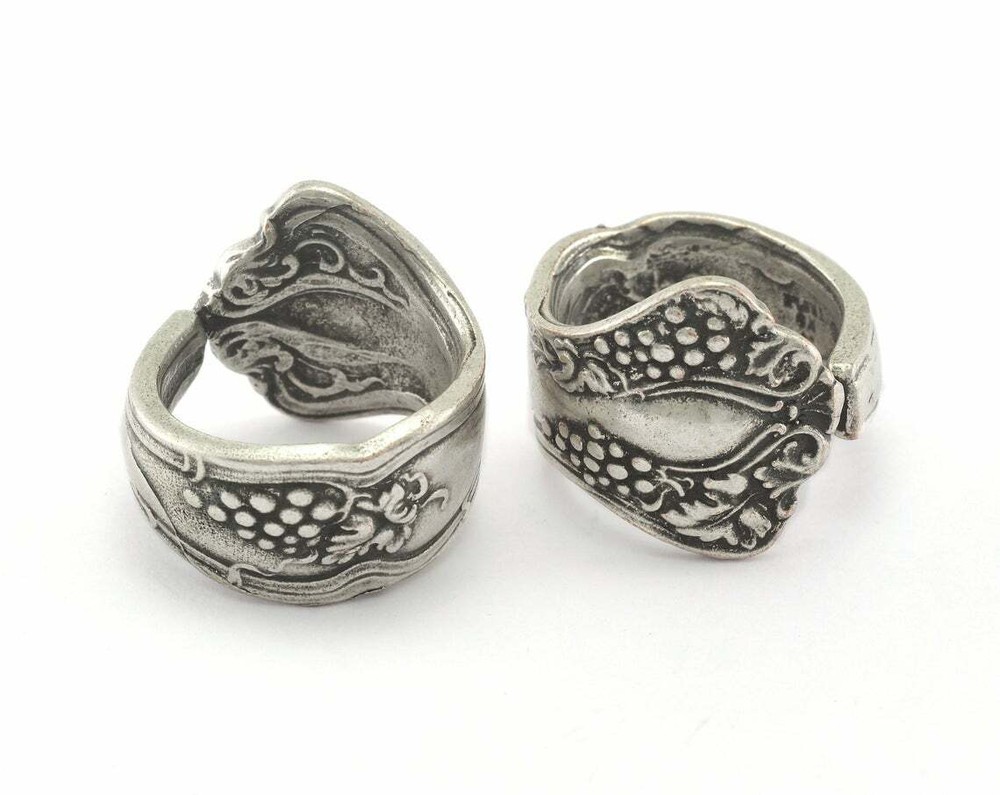 Flower Patterned Adjustable Ring Antique Silver Plated Brass 17.5mm 7US 2683