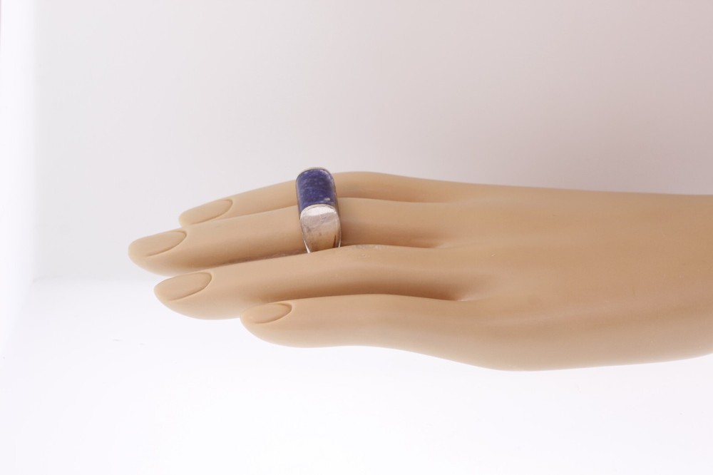 Signed AMD Sterling Silver 10.75 mm Lapis Lazuli Barrel Ring