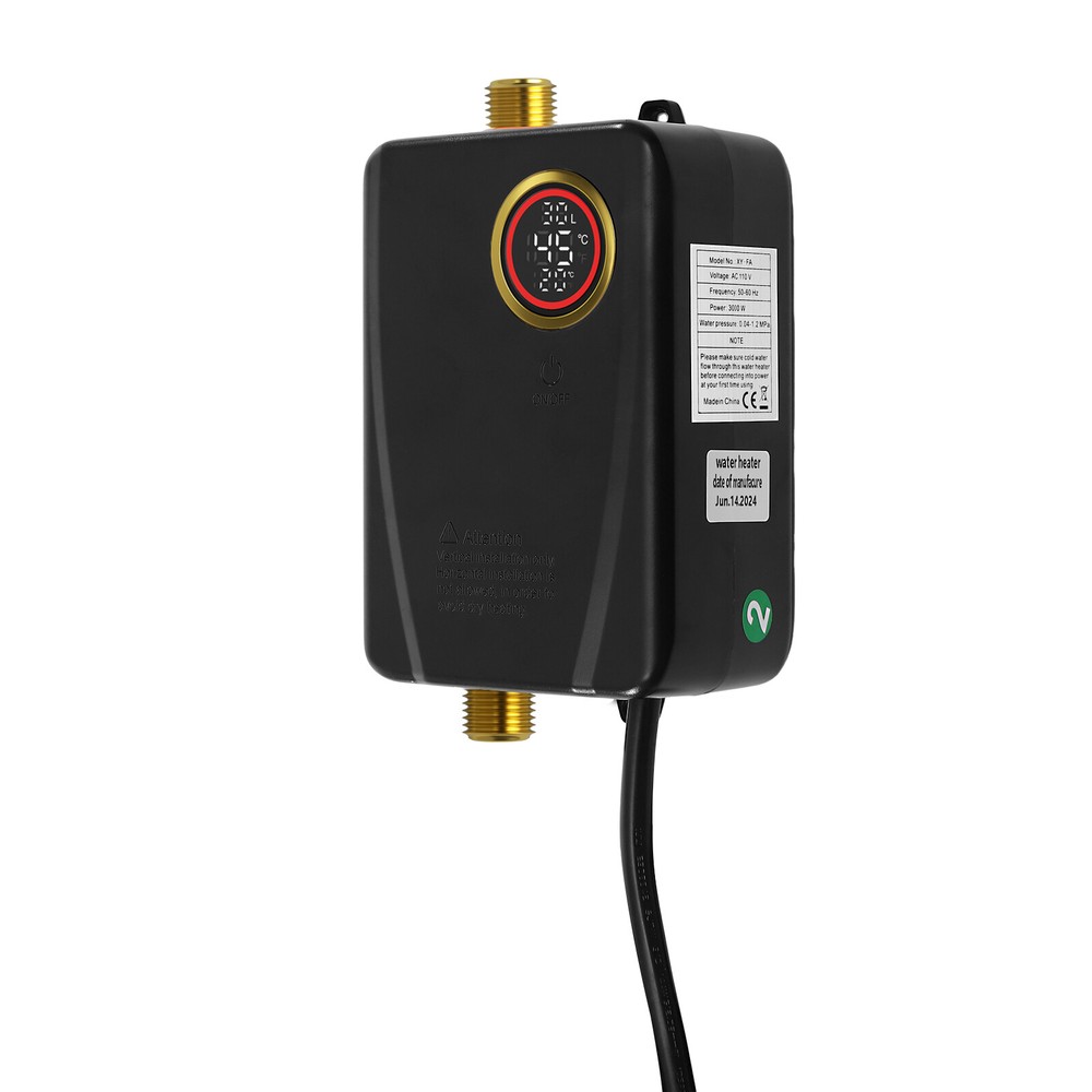 110V 3000W Black Instant Electric Hot Water Heater Wall Mounted 4.57*2.76*7.68in