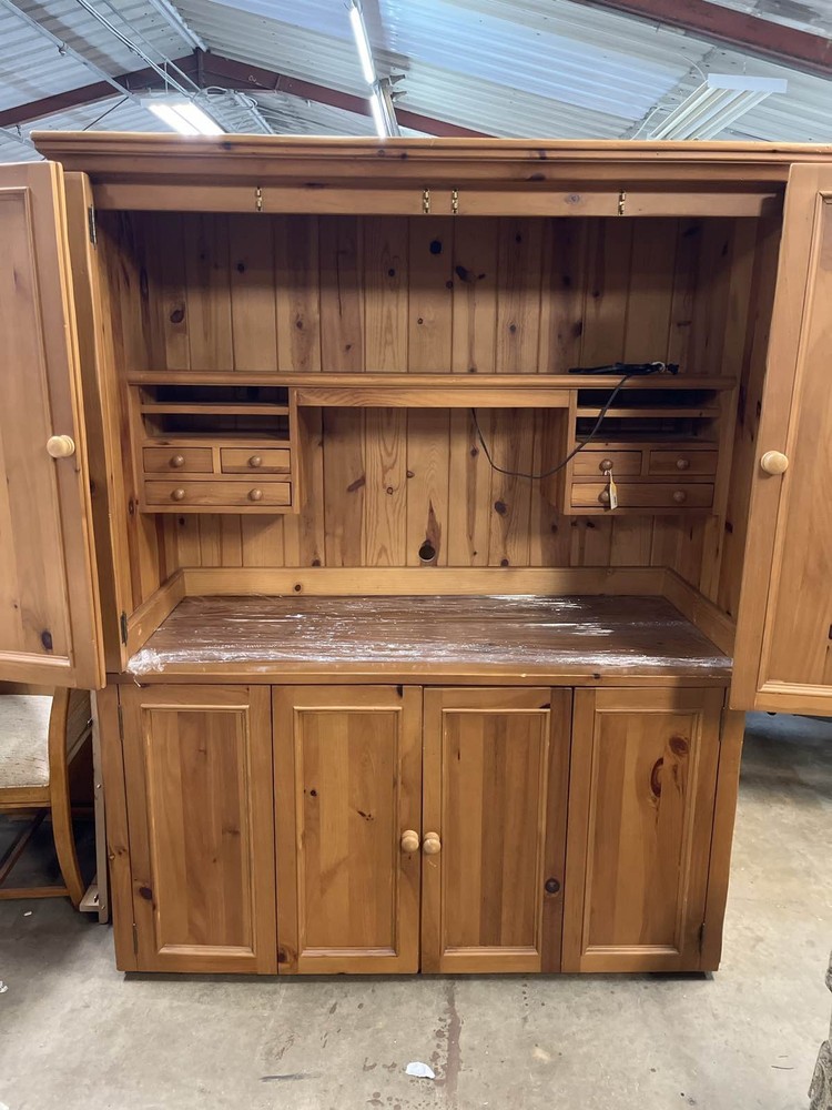 Rustic Pine Wood Armoire computer desk