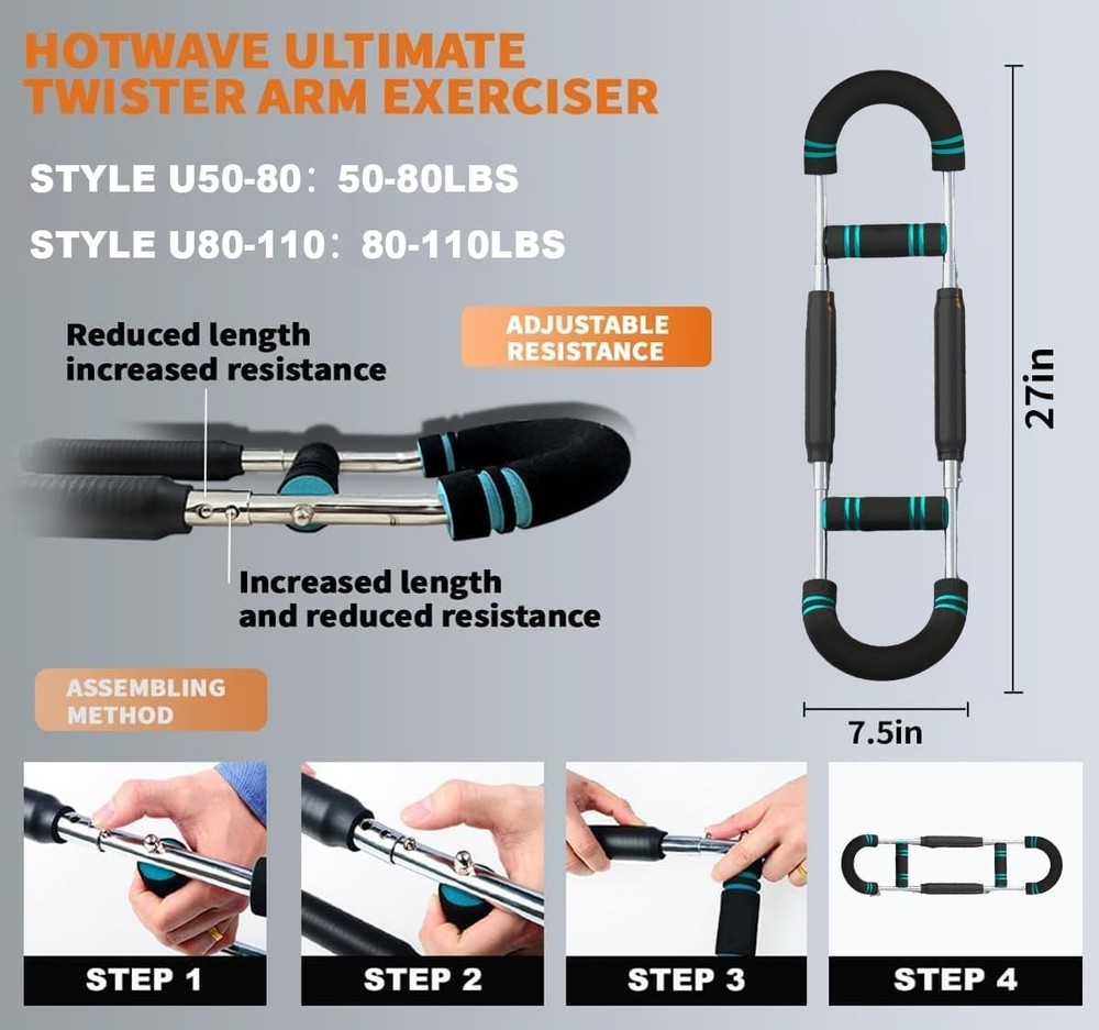 HOTWAVE Twister Arm Exerciser,Adjustable Spring Workout Bar, Forearm Blue