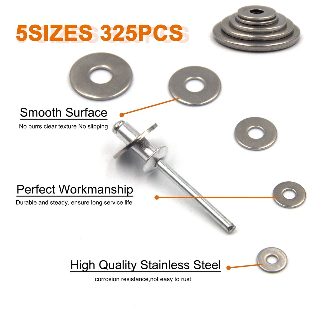 ISPINNER 325pcs Backup Rivet Washers Assortment Kit, Stainless Steel Washers ...