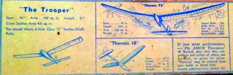 Jasco TROOPER GLIDER PLANS + PATTERNS in 100% & 150% Sizes Model Airplanes