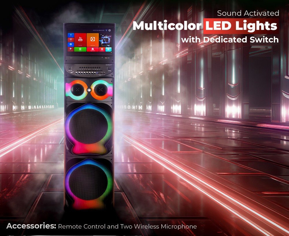 Professional Karaoke Machine BT Speaker w/ Lyrics Display Screen & Wireless Mic