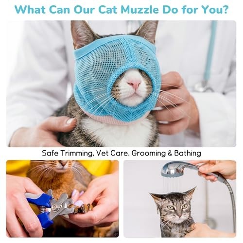2 Pack Soft Mesh Cat Muzzle - Adjustable Calming Head Cover for Grooming, Bathin