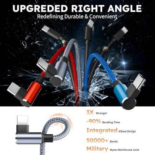 USB C Splitter Multi Charging Cable, Right Angle USB C 1Pack5FT Blue_Grey_Red