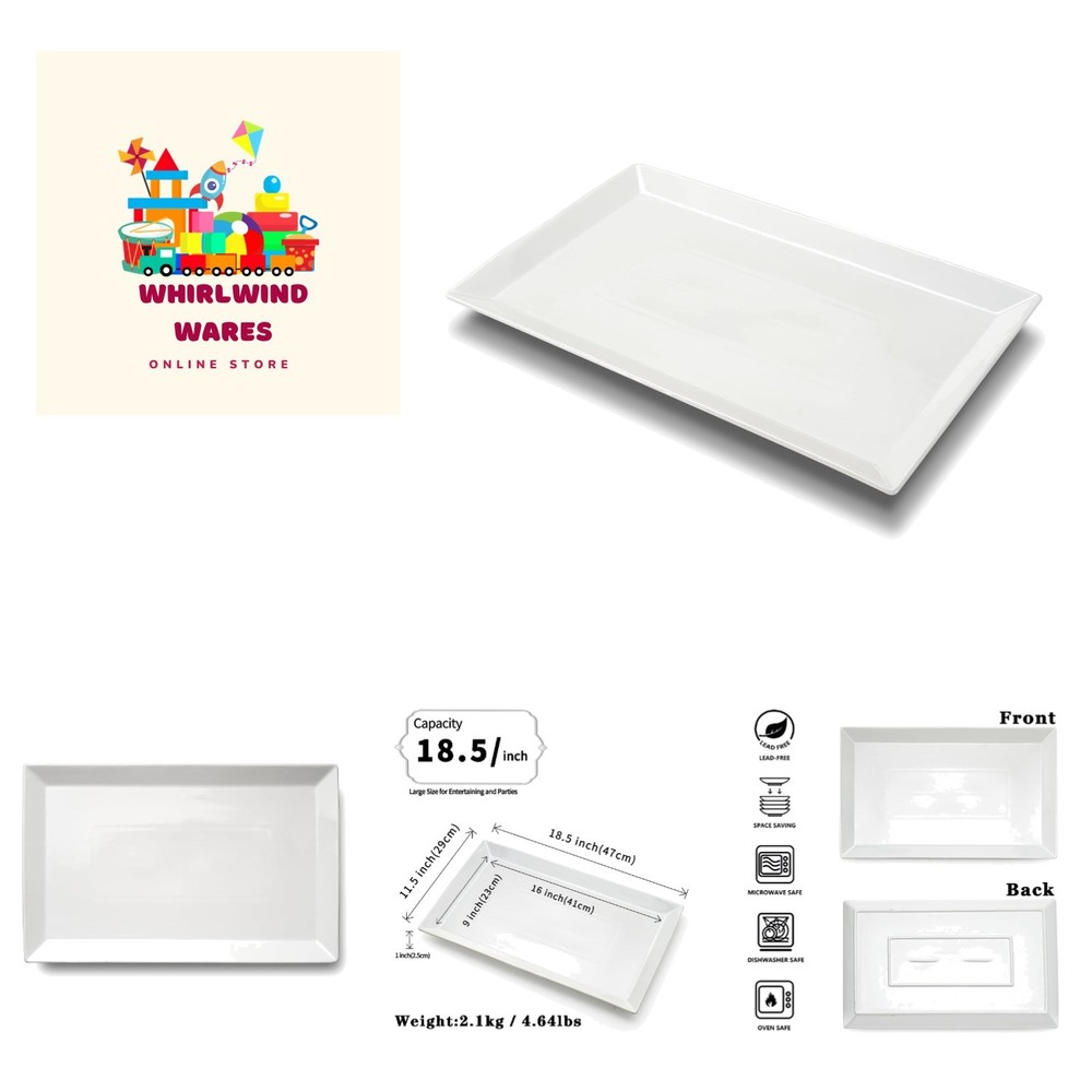 MIECOO Large Serving Platter, 18.5" x 11.5" White Serving Tray, Rectangular P...