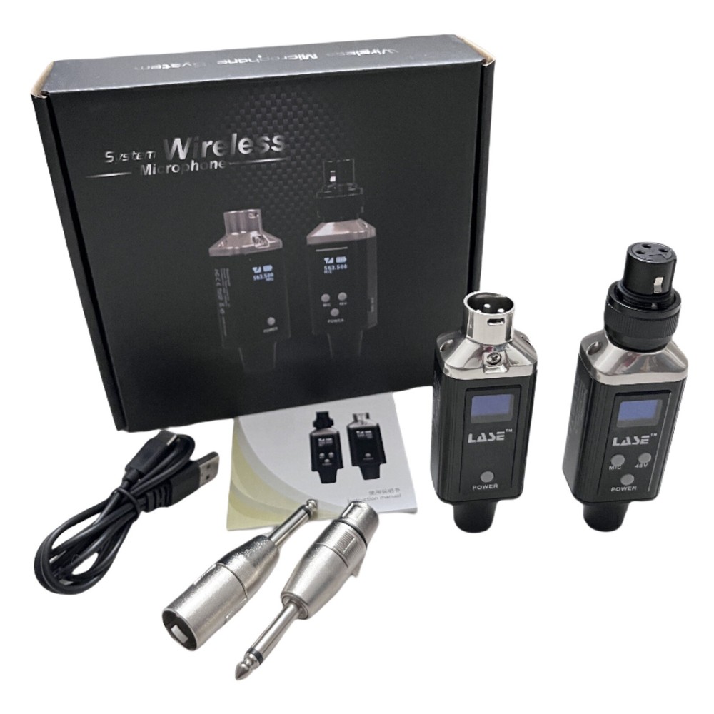 LASE UHF Wireless Microphone System XLR Mic Adapter 48V Transmitter & Receiver
