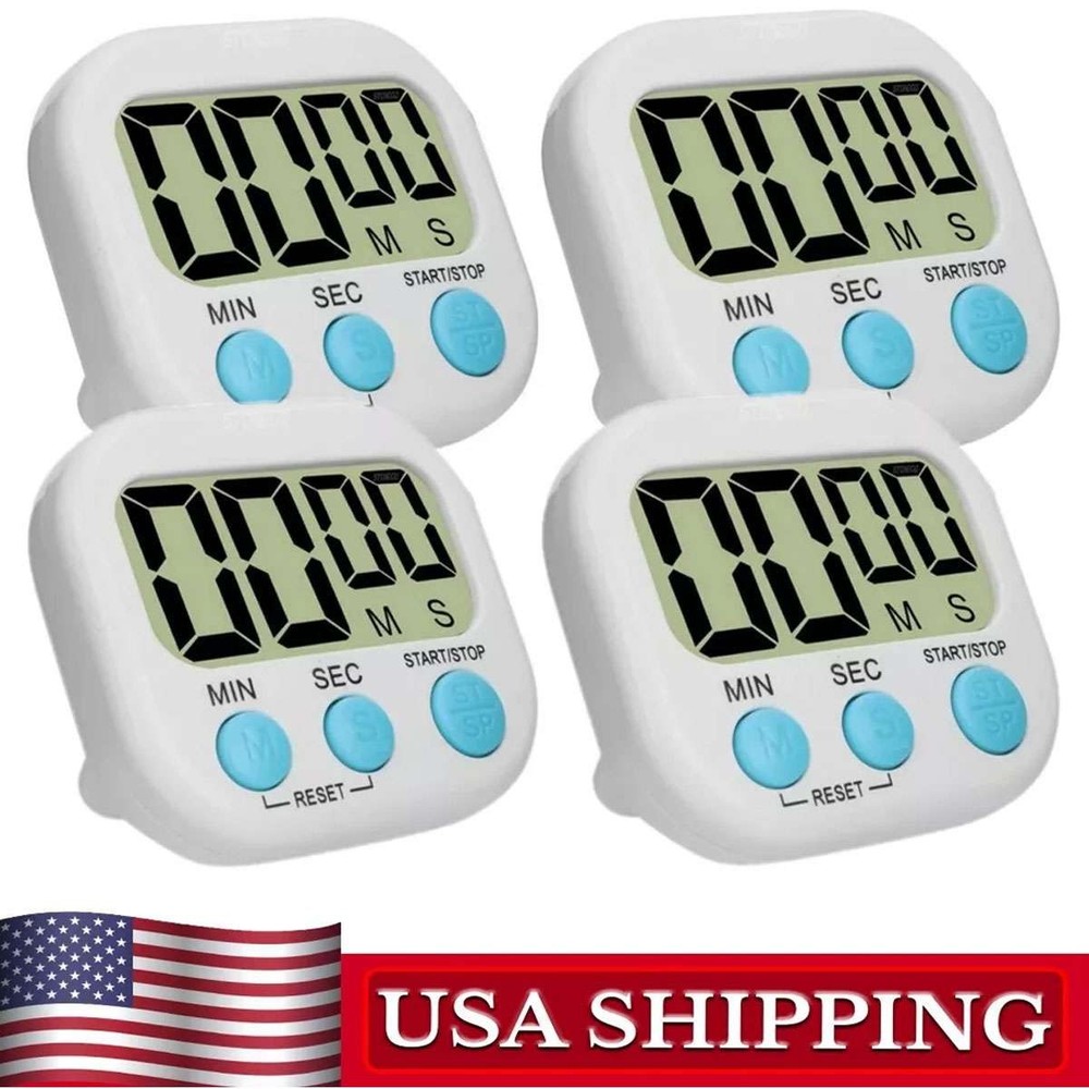 4x Digital Kitchen Timer Magnetic LCD Countdown Stopwatch With Stand Alarm Clock