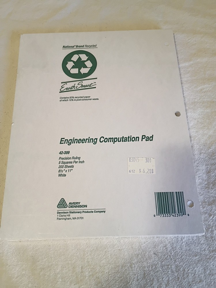 National Brand Earth Smart Engineering Computation Pad 200 Sheets