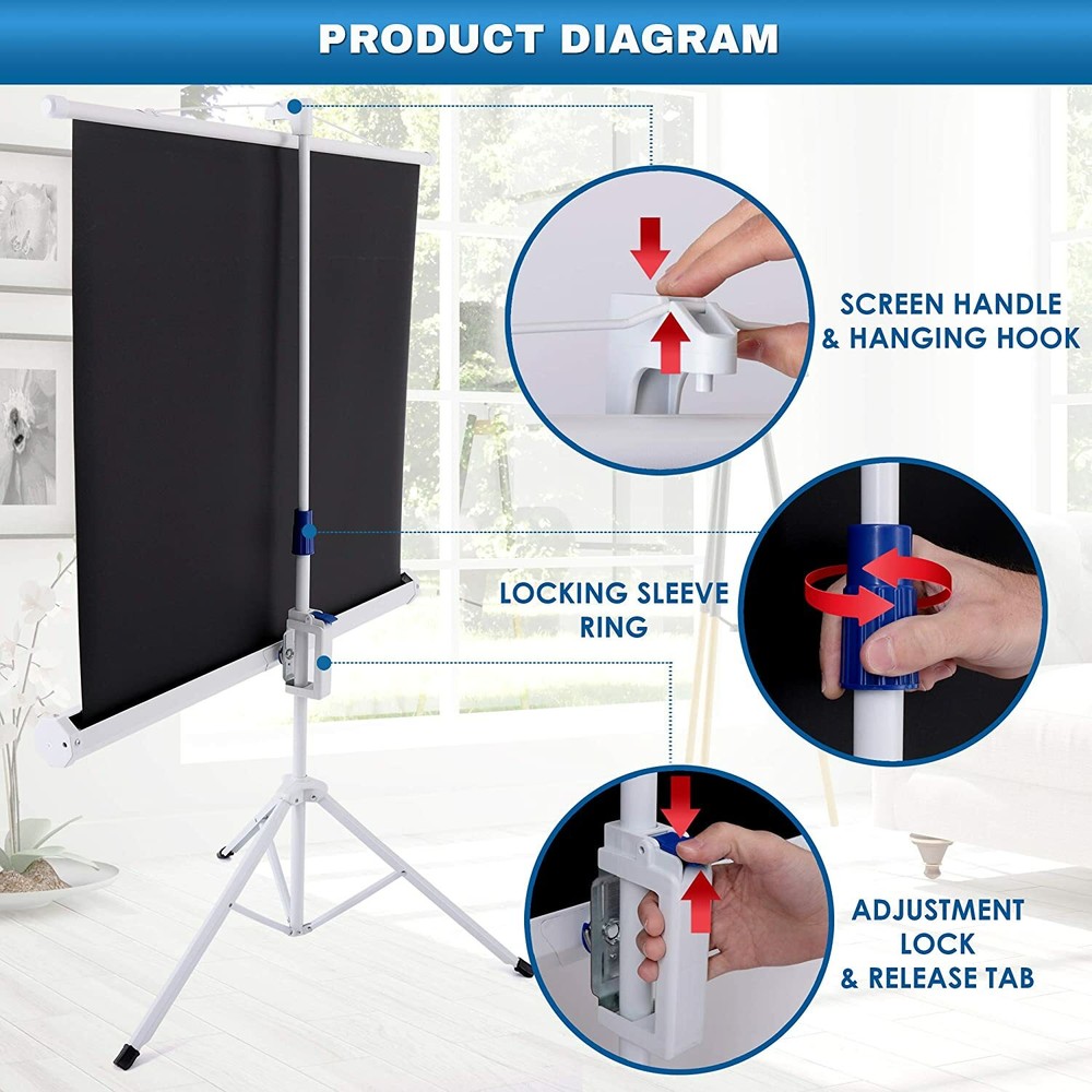 Portable Projector Screen Tripod Stand 40" Mobile Projection Screen Conference