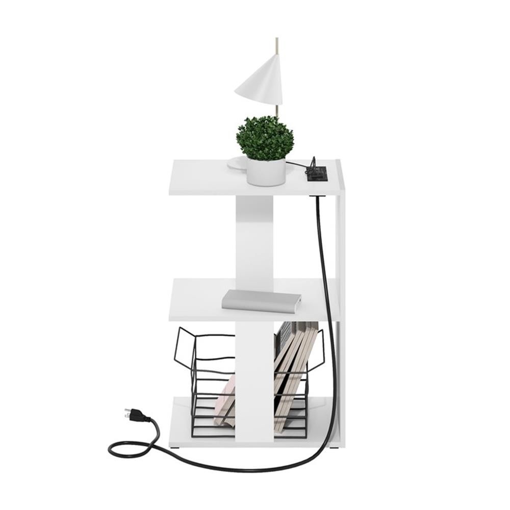 Pemberly Row Sofa End Table with USB Type-C Charging Port in White