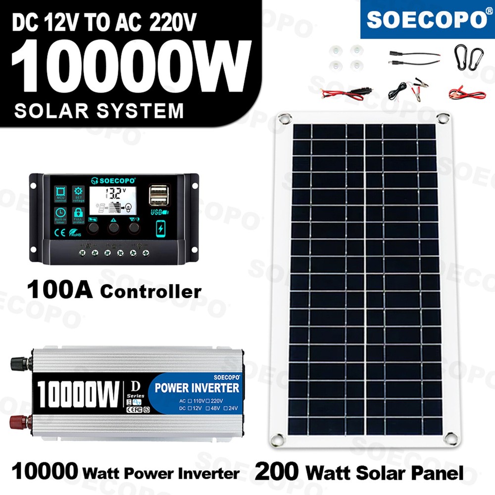 10000W Power Inverter Solar Generator W/200W Solar Panel Home Complete Kits US