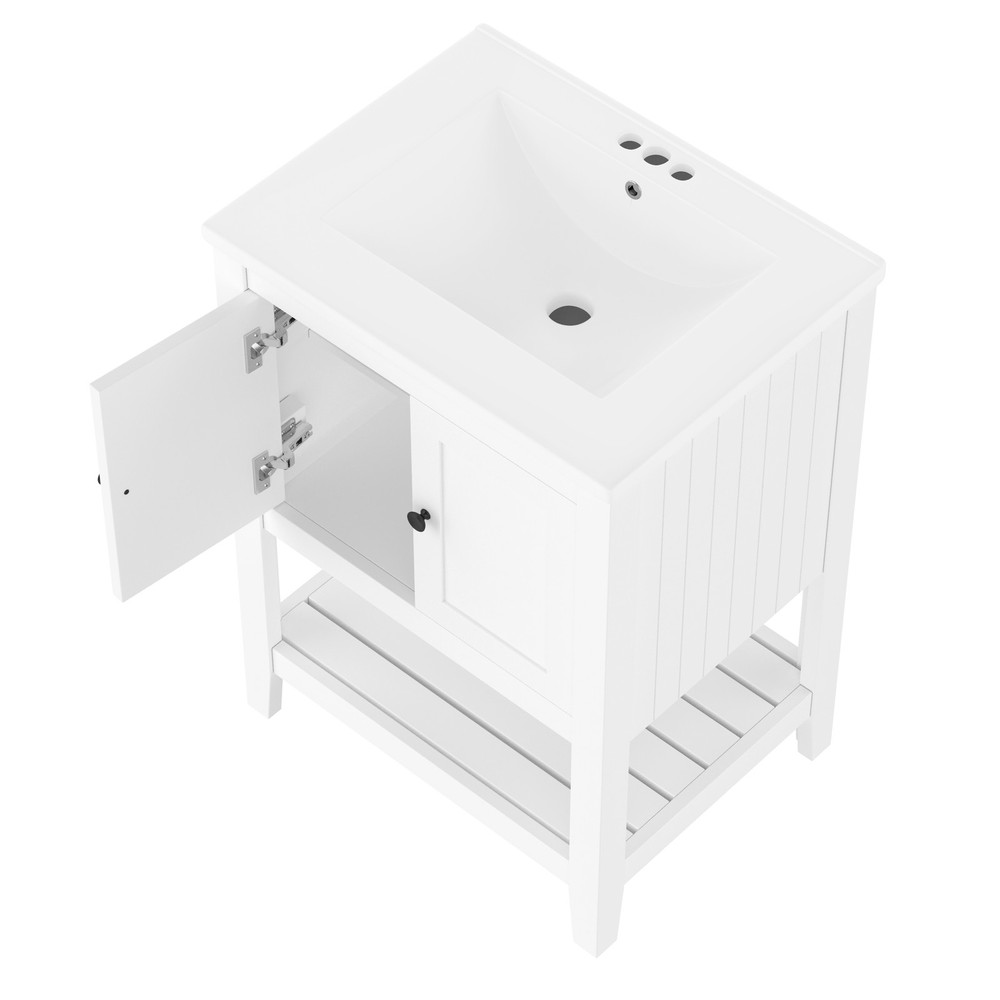 [VIDEO] 24" White Modern Sleek Bathroom Vanity Elegant Ceramic Sink with Solid W