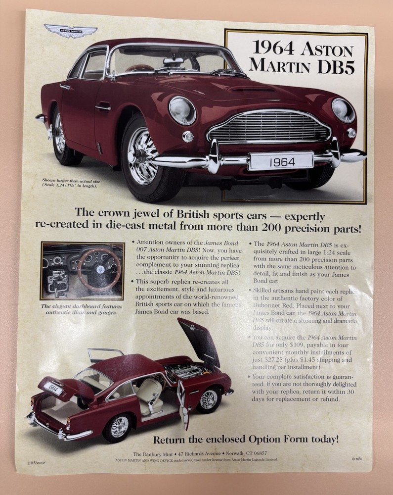 Danbury Mint James Bond 007 Aston Martin DB5 Paperwork Certificate Instructions