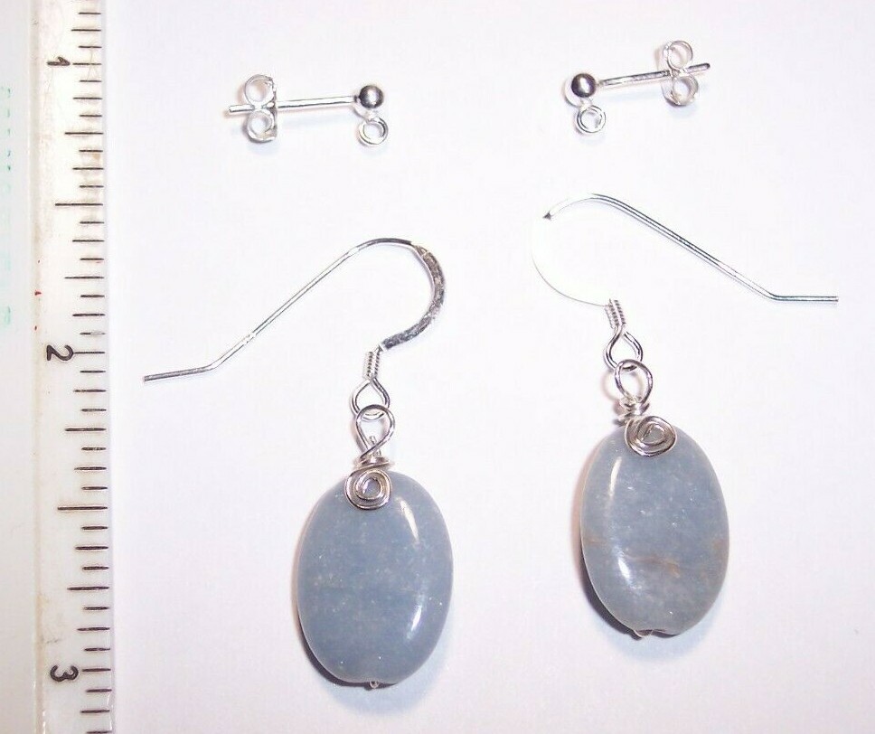 A Angelite sterling silver oval earrings Reiki  Lightworker