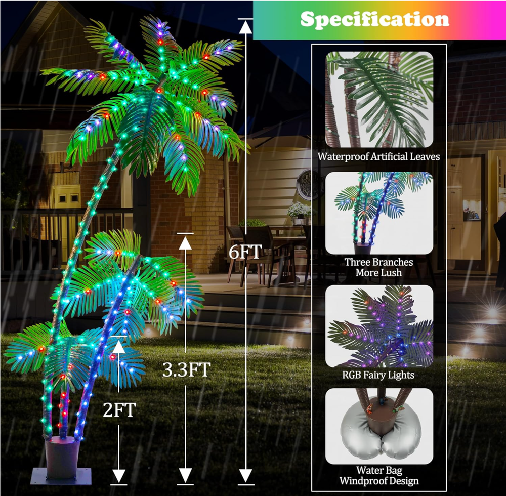 7FT Smart Lighted Palm Tree, Artificial Palm Tree with 242 LED Lights,APP Remote