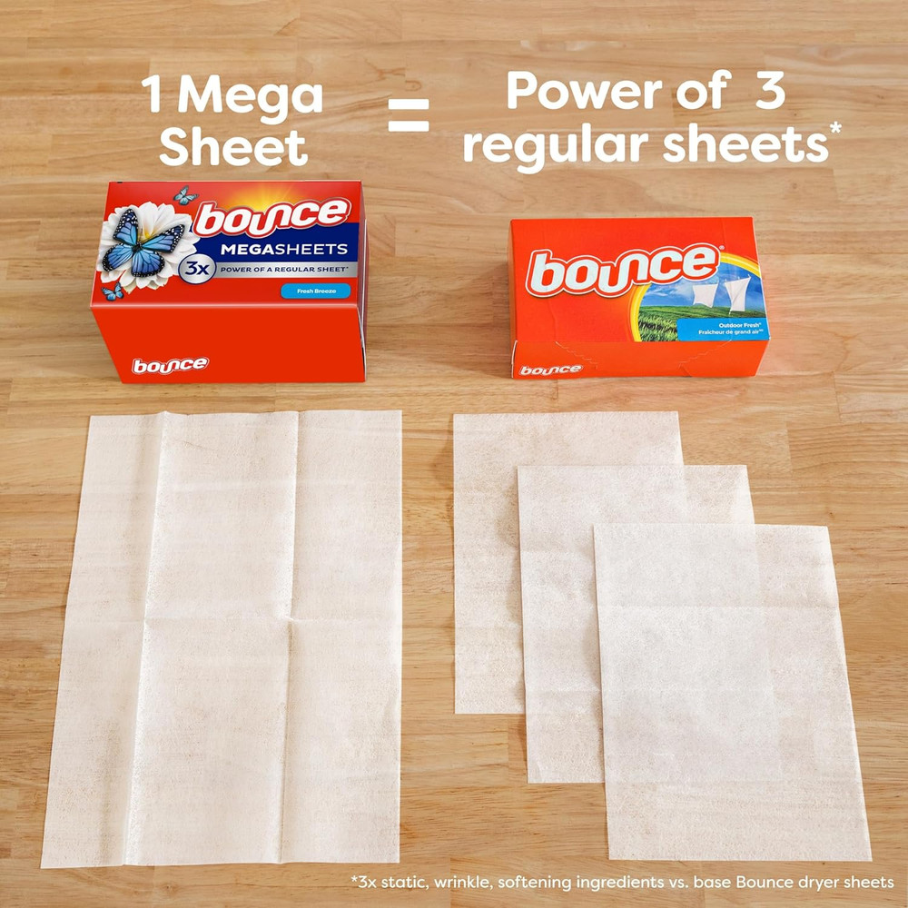 Mega Dryer Sheets, Fresh Breeze, 130 Count, Mega Fabric Softener Sheets with Sta