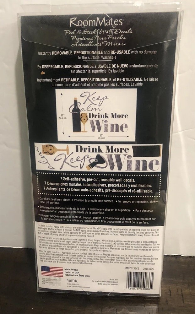 RoomMates Keep Calm And Drink More Wine Peel & Stick