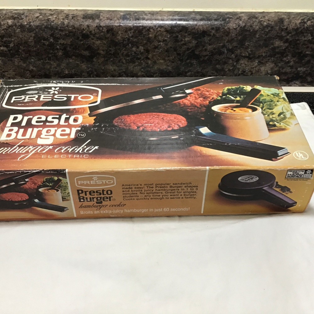 Vintage PRESTO electric  Griddle Burger Maker Model 02 MB1 W/box