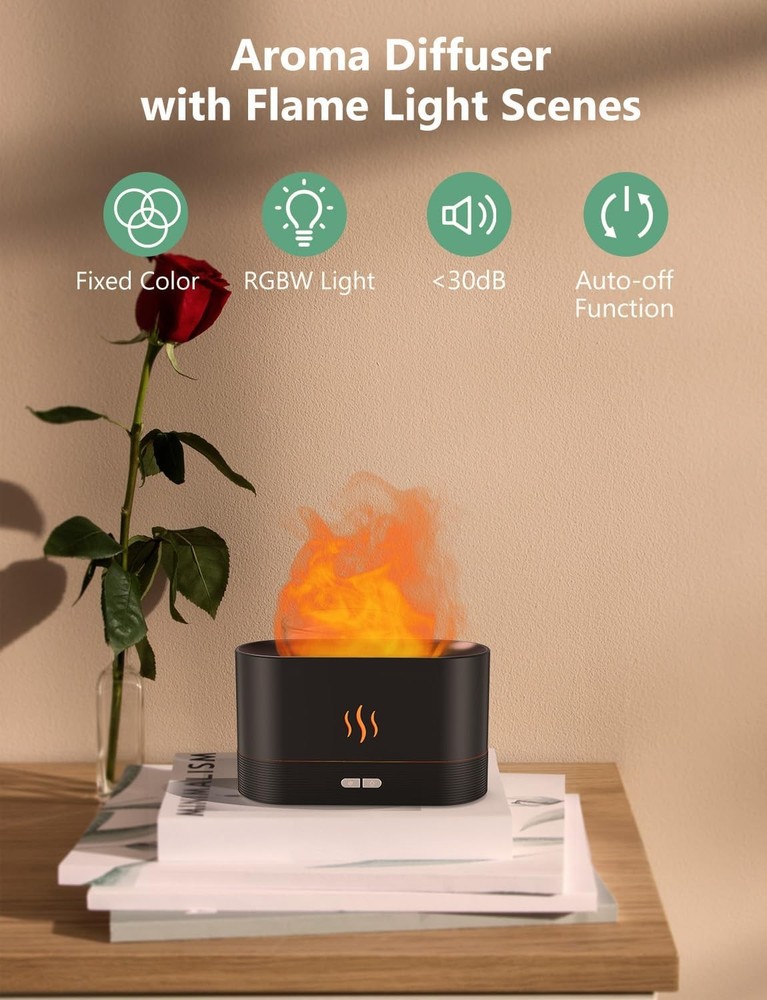 Essential Oil Diffuser, Air Humidifier with Flame Led Light - 7 Colors, 180mL Ca