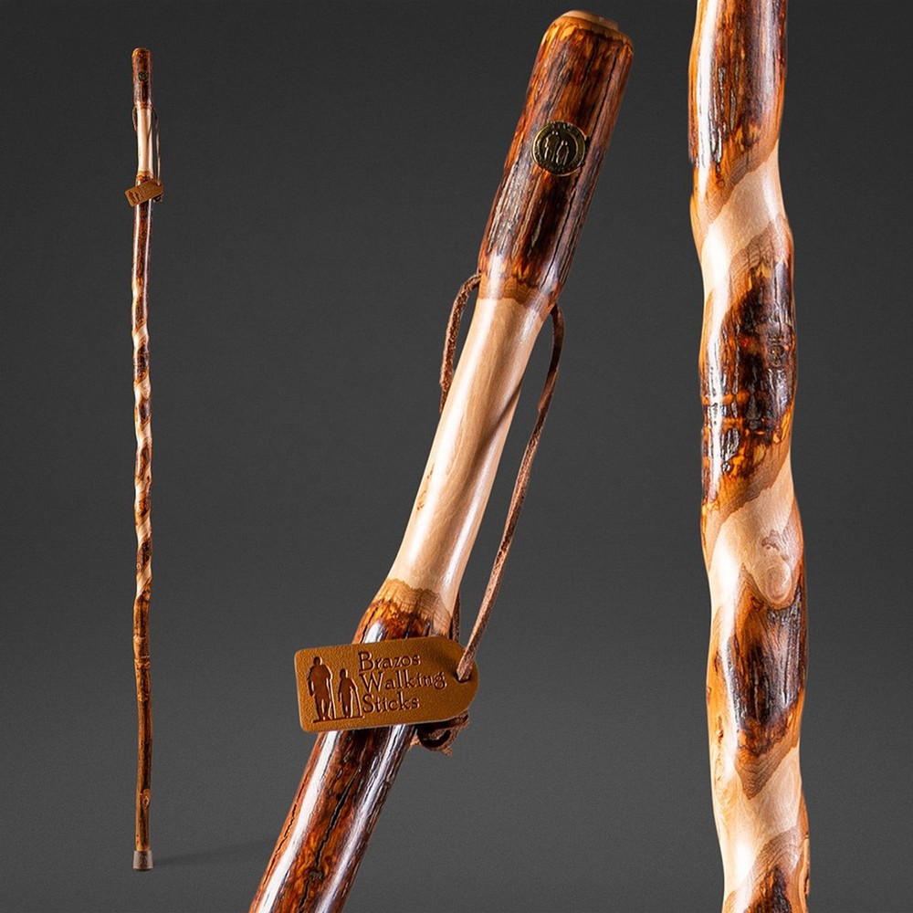 Rustic Wood Walking Stick, Twisted Hickory, Traditional Handle, 48"