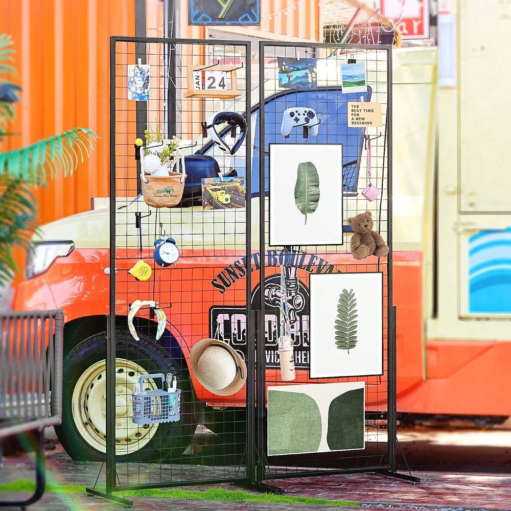 2 Pack Grid Wall Panel Tower 5.6ft Wire Gridwall Display Rack T-Base Hooks Clips