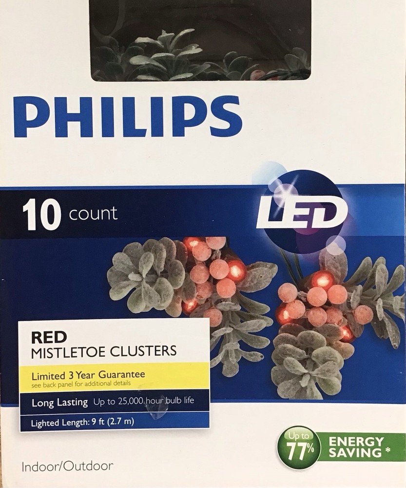 Philips LED Red Mistletoe Clusters 10 Count New In Box UM