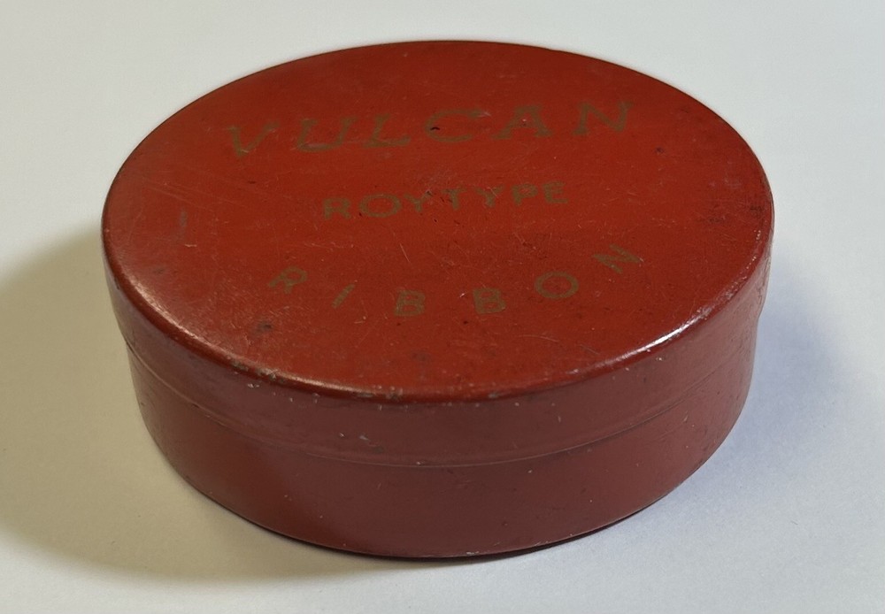 Vulcan Rotype Typewriter Ribbon Tin, Red 2 5/8” Round